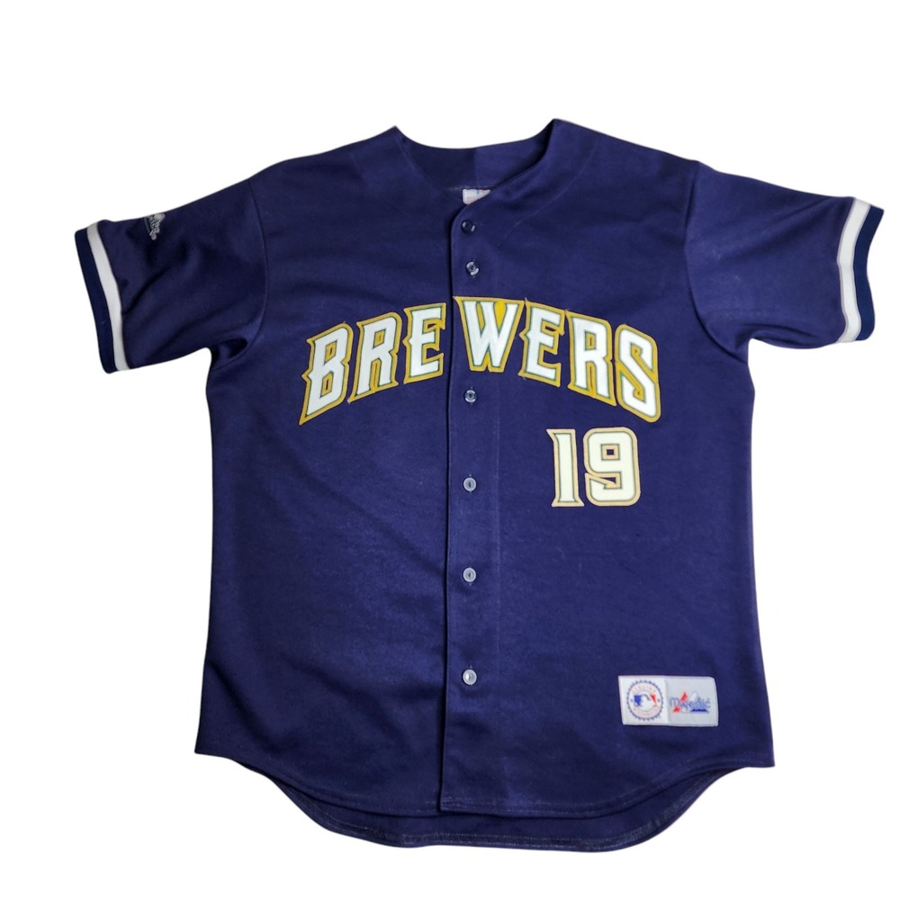 Vintage Majestic Milwaukee Brewers Robin Yount Blue Green Jersey USA Size Large